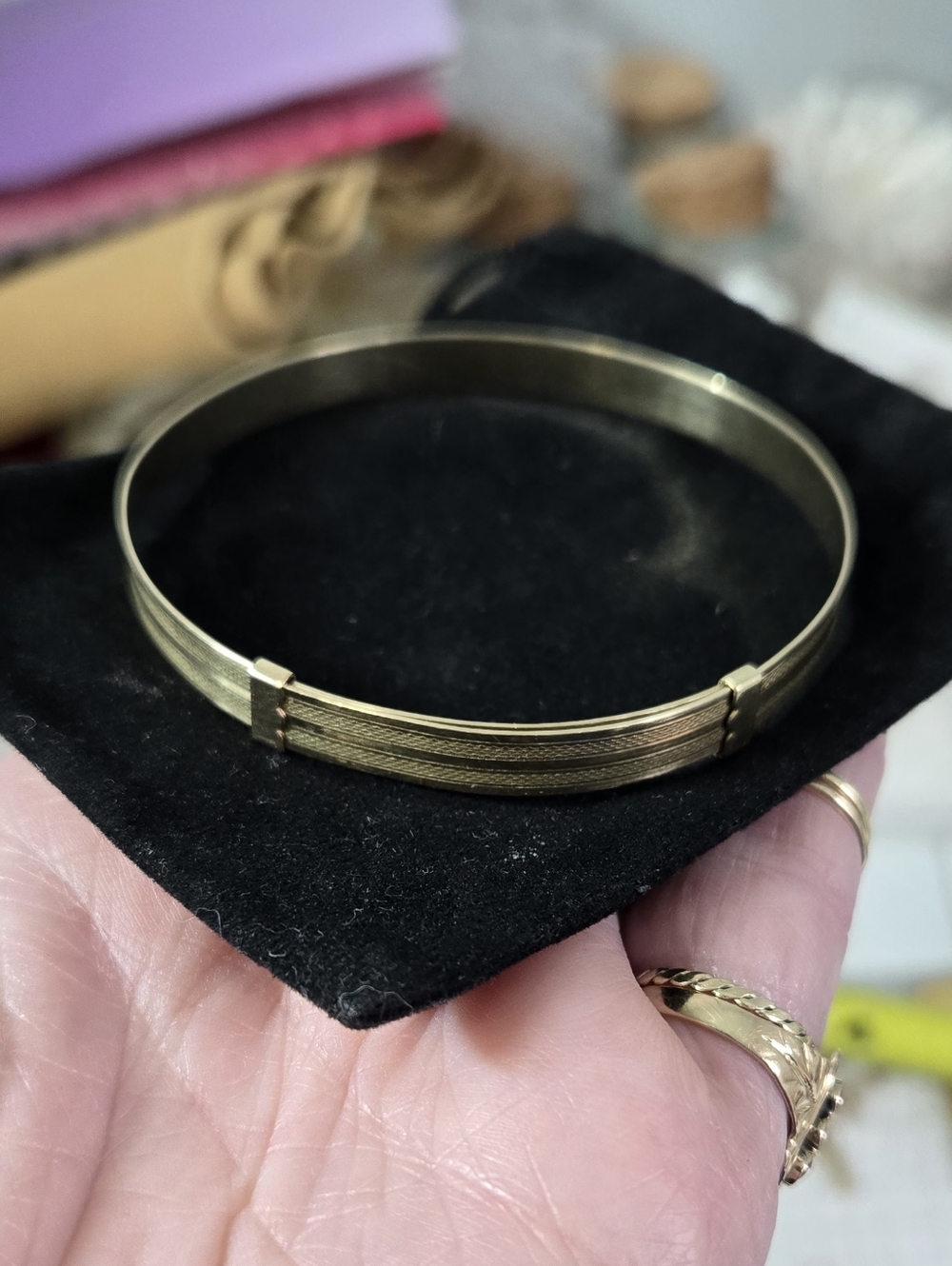 Vintage Gold Filled Textured Bangle Bracelet